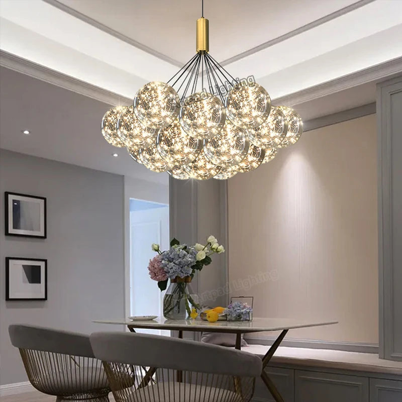 suspension LED design moderne en verre transparent gypsophile réglable en hauteur