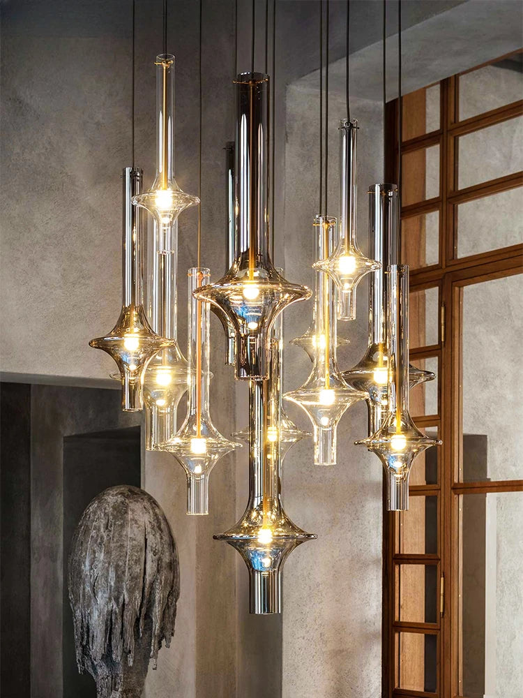 lustre design italien en verre et bambou pour restaurants et boutiques - vue 2 sur 11