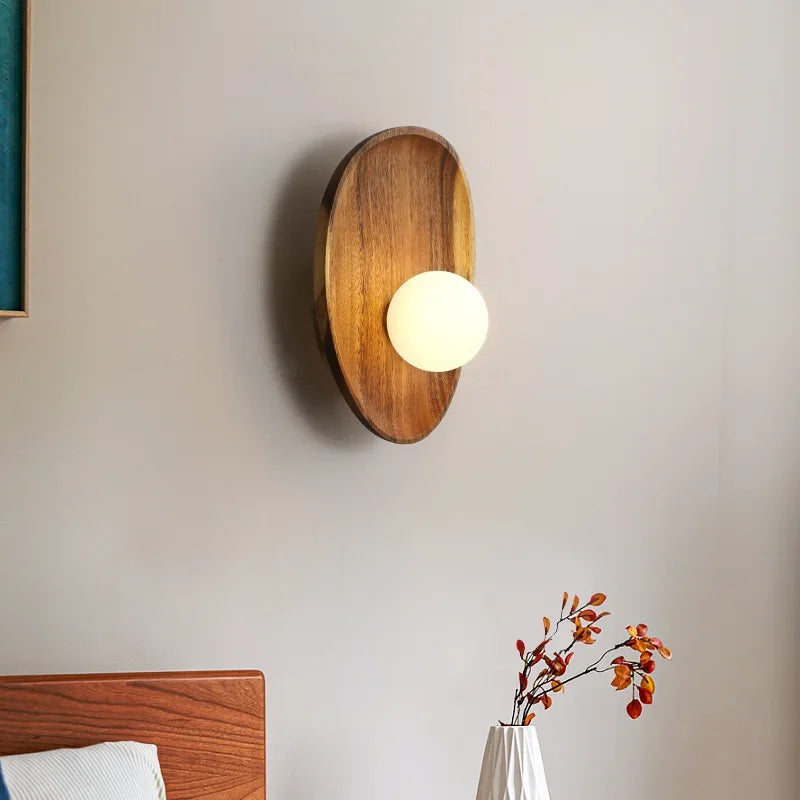 applique murale en bois naturel avec abat-jour en verre vintage - vue 5 sur 8
