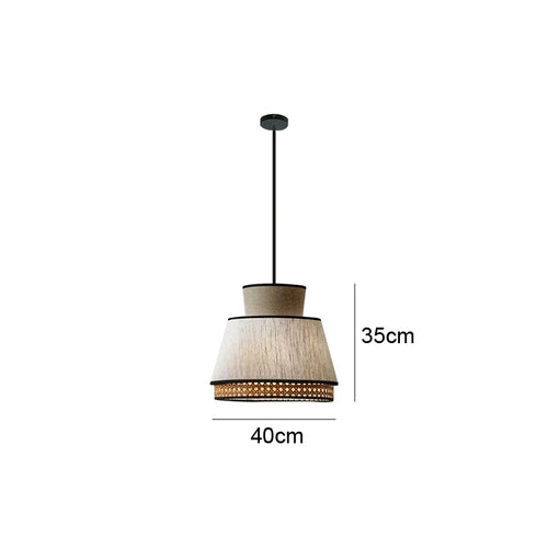 Vintage Japanese pendant light in fabric and rattan - vue 11 sur 12