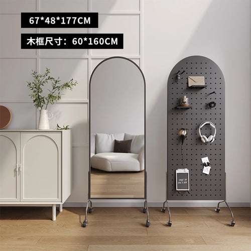 Adjustable solid wood full body mirror, magazine bookshelf mirror, floor standing retro with wheel fitting mirror - vue 18 sur 18