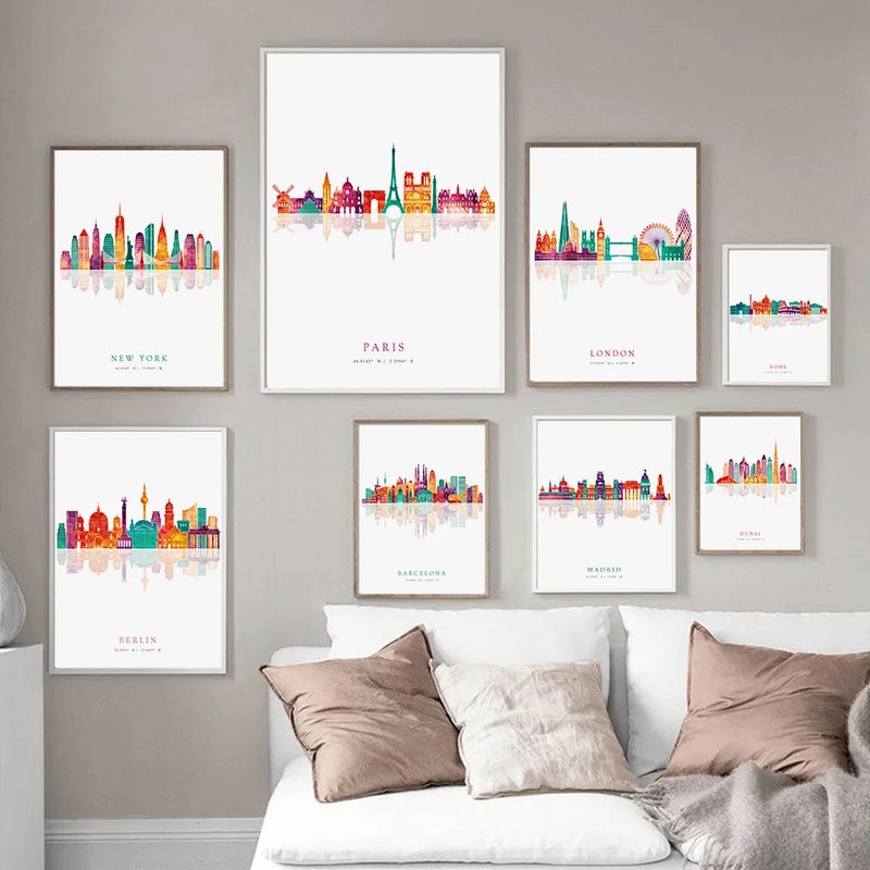 affiches skyline paris londres new york madrid art mural décoratif