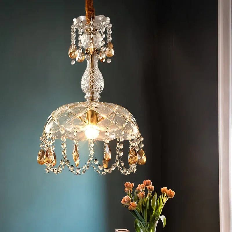lustre rétro américain en cristal avec éclairage led suspendu - vue 5 sur 8