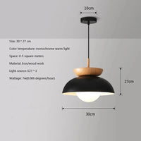 Suspension moderne à leds en bois avec abat-jour métal minimaliste