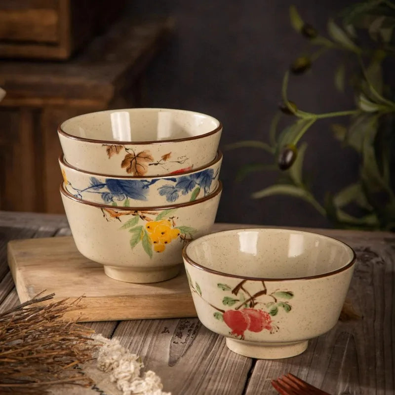 Bol ceramique style retro chinois motifs floraux - vue 5 sur 7