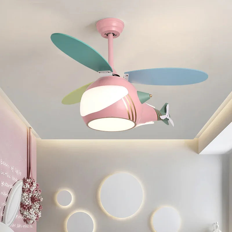 ventilateur créatif hélicoptère pour chambre d'enfant décorative - vue 4 sur 9