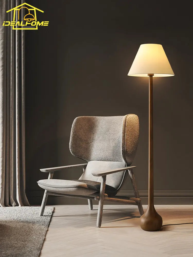 lampadaire décoratif japonais wabi sabi en bois massif zen art led - vue 6 sur 9
