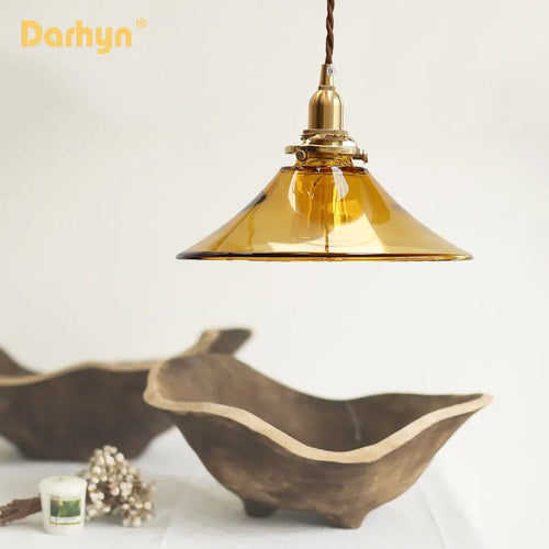 Suspension Verre Laiton Cuivre Minimaliste E27 Edison Restaurant