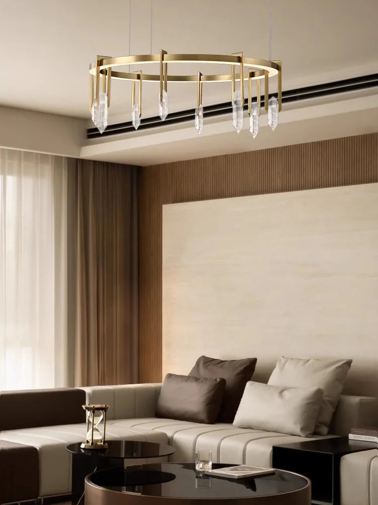 Lustre style design italien cuivre postmoderne LED ronde cristal luxe - vue 3 sur 15