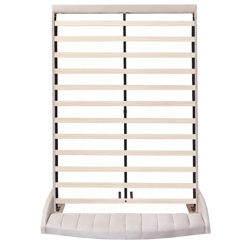 VSOGA Upholstered Bed 140*190 With Slatted Base And Headboard Teen Bed Single Bed Velvet, Beige - vue 7 sur 7