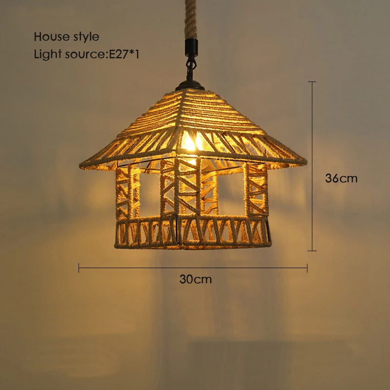 Sisal chanvre corde suspension plafonnier Lustre suspendu Lustre fer main tressage rustique rétro pour salle à manger décor - vue 26 sur 28