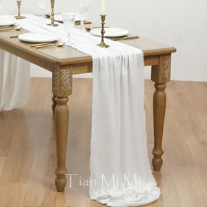 Beige cotton gauze table runner boho wedding