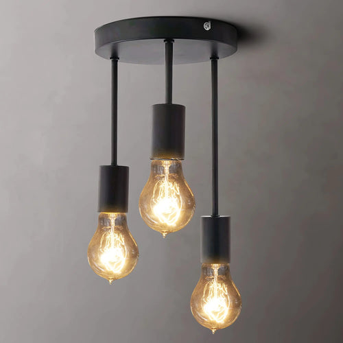 Grensk Plafonnier Industriel Noir 3 Têtes Ampoules Luminaire Vintage Pour Cuisine Balcon Porche Salon