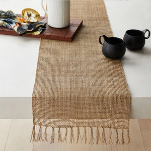 Rustic jute table runner with tassels