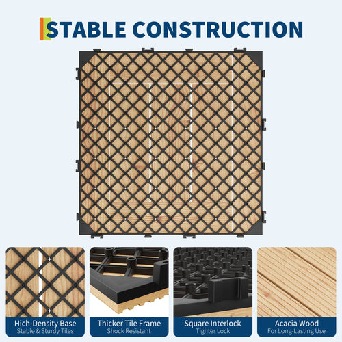Dalles terrasse bois acacia 12x12 pouces antiderapantes clipsables - vue 7 sur 8