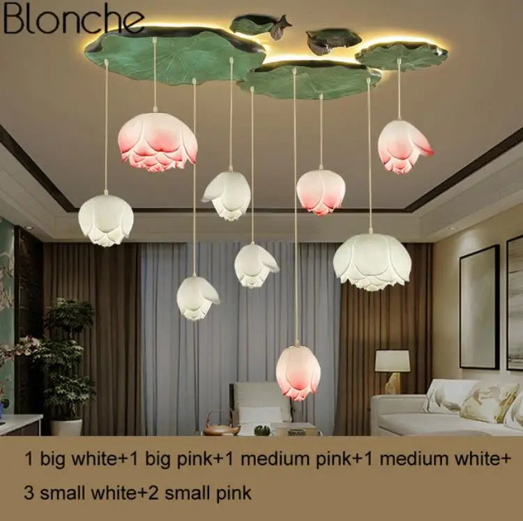 Suspension fleur Lotus style rétro LED - vue 20 sur 22