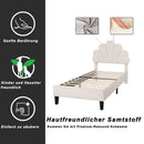 Youth Bed, Upholstered Bed, Skin-friendly Velvet Fabric, With Solid Flower-shaped Headboard and Slatted Frame, 90 x 200 cm