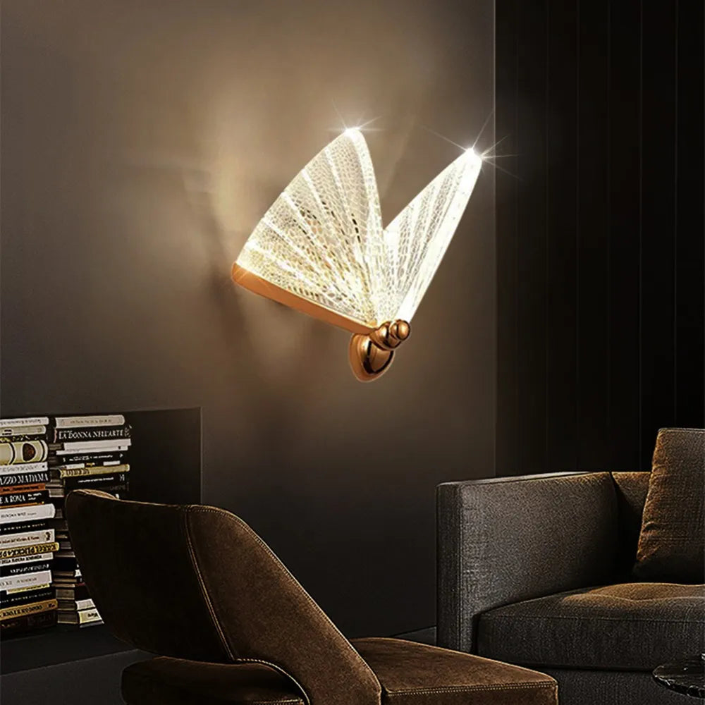 applique murale led en acrylique forme papillon décoration nordique - vue 3 sur 17