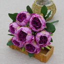7 Heads Artificial Peony Bouquets Wedding Flowers Arrangement,Blue Red White Silk Peonies Flower Home Office Table Decoration