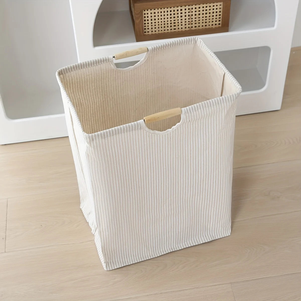 1pc Large Dual-handle Laundry Hamper, Dirty Clothes Hamper For Bedroom, Bathroom, Waterproof, Freestanding, Tall Laundry Basket - vue 4 sur 7