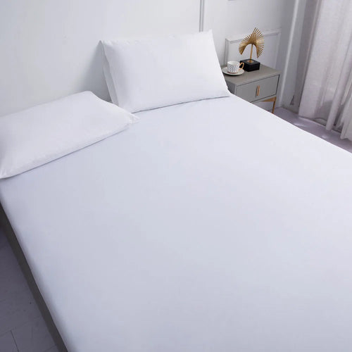 White Solid color Waterproof Polyester Bed Fitted Sheet Mattress Cover Sabana,(no pillowcas)90/120/150/160/180/200/220,7 size - vue 7 sur 6