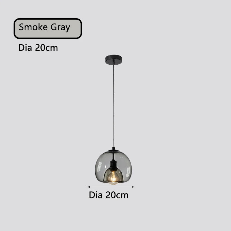 lampe verre table industrielle suspendue fumée gris ambre led e27 suspension - vue 9 sur 10