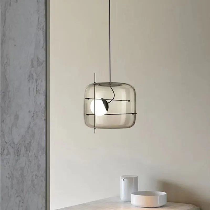 Suspension en verre tête unique boule design fumé