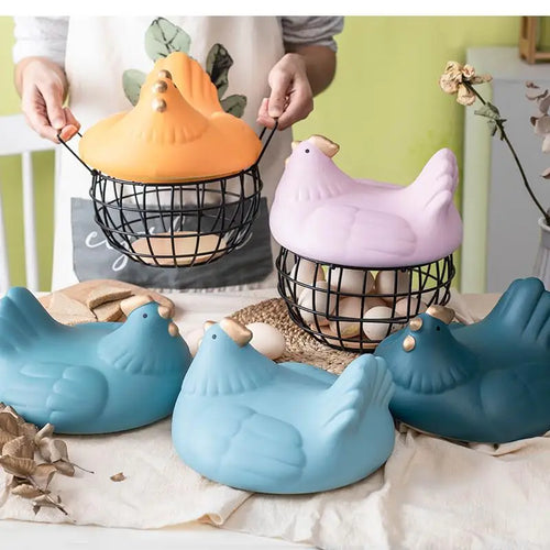 Ceramic Egg Storage Basket, Living Room, Fruit, Garlic, Hollow Metal Hen Shaped, Kitchen Organizer - vue 4 sur 14