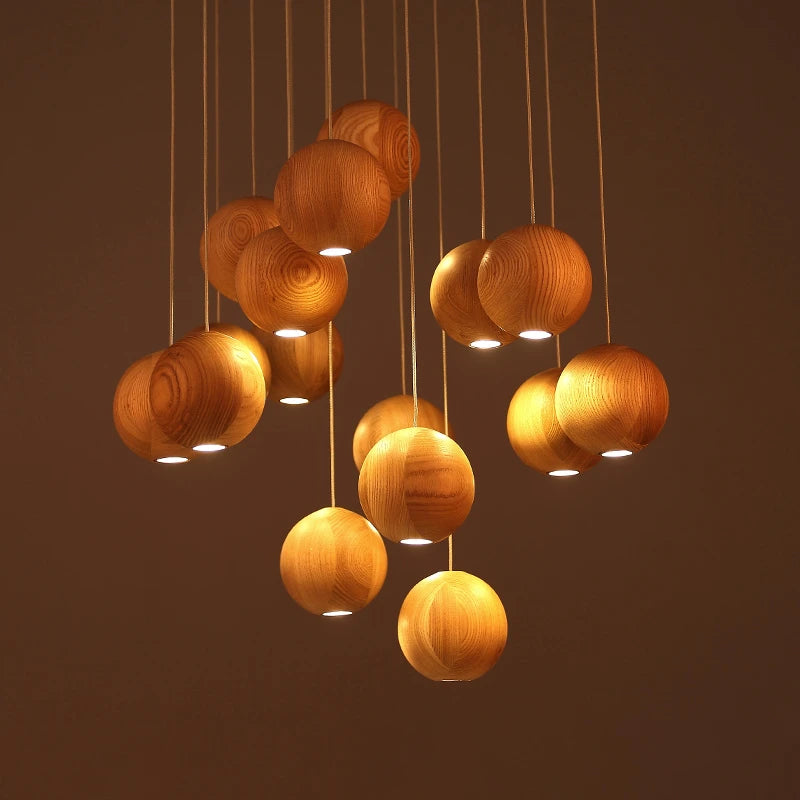 Suspension en bois nordique moderne meubles de salle à manger LED lumières décor à la maison salon villa hôtel - vue 6 sur 6