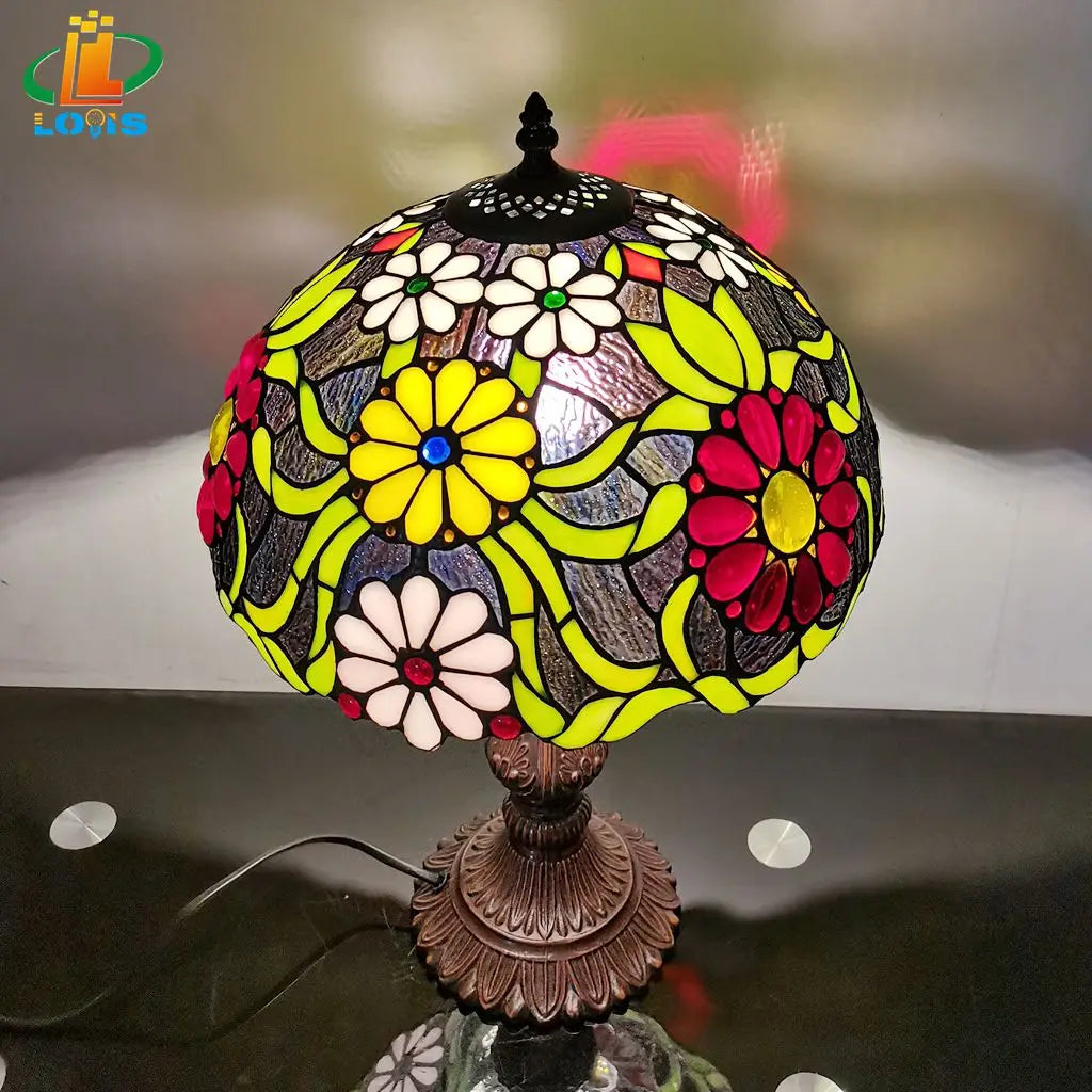 lampe de chevet style tiffany rétro en verre créatif vintage - vue 6 sur 7