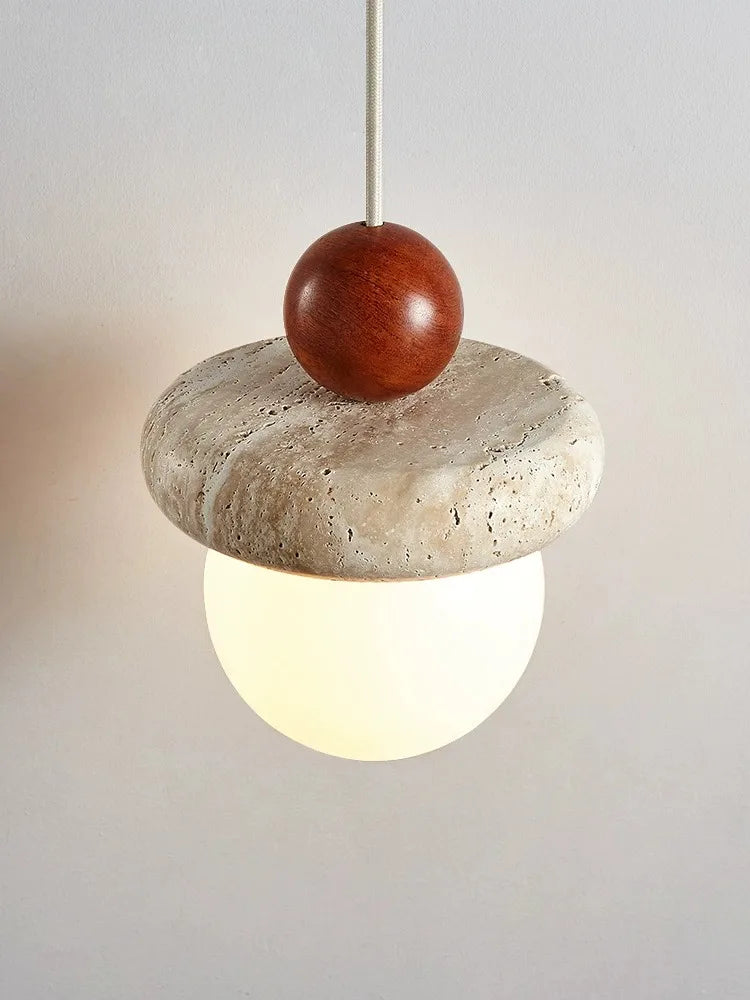 Suspension Led Style crème chambre chevet médiévale Memphis chambre d'enfant fil suspendu petite pierre claire bois - vue 5 sur 6