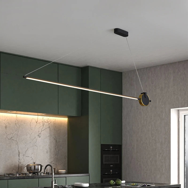 luminaire suspendu nordique simple longue bande déco maison - vue 7 sur 10