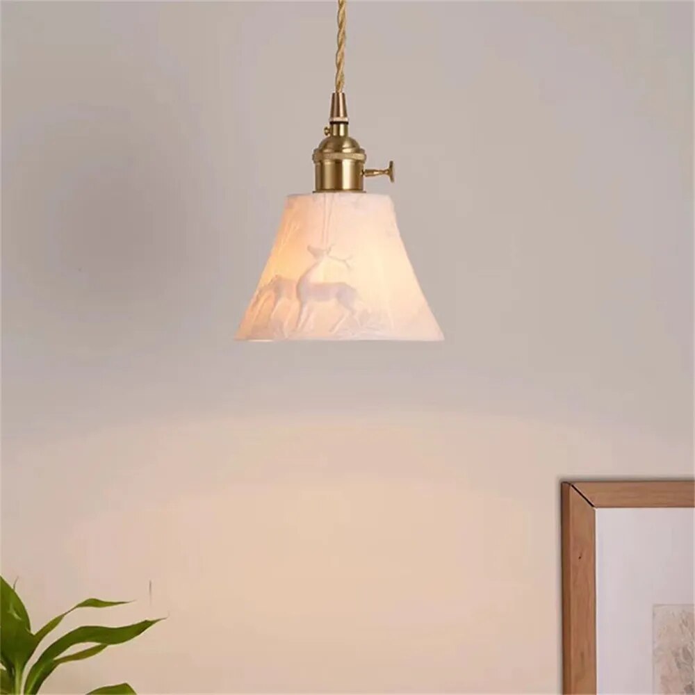 Plafonnier lumière rustique céramique abat-jour loft déco maison suspendu - vue 6 sur 12