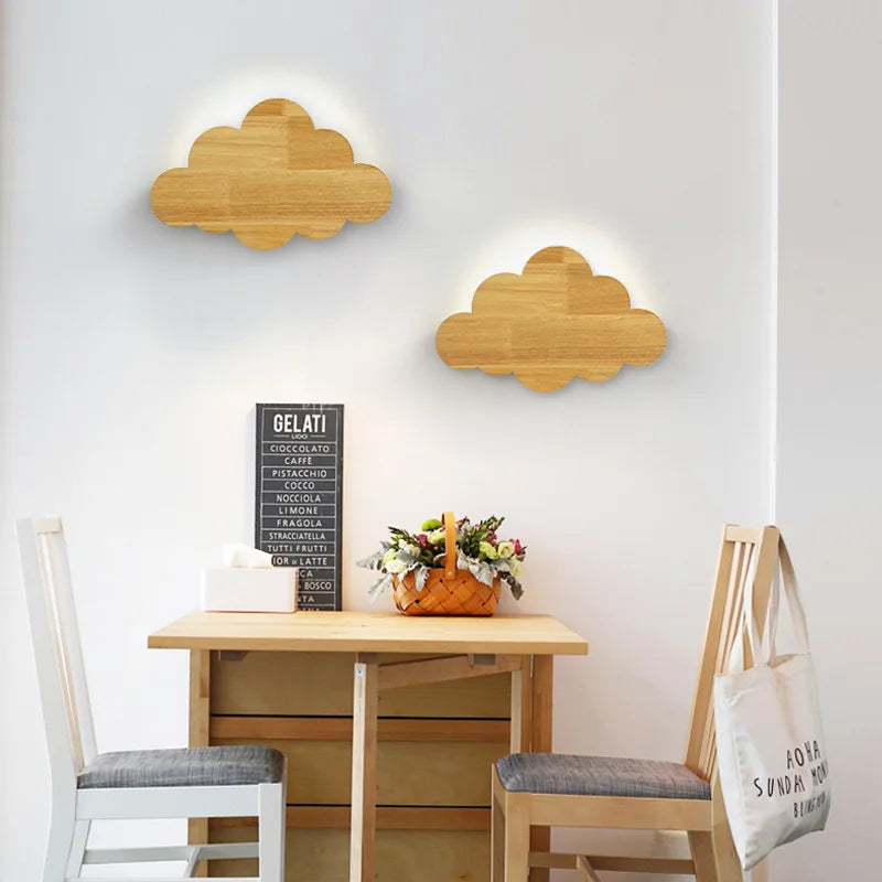 applique murale nuage en chêne naturel pour décoration enfant - vue 3 sur 7