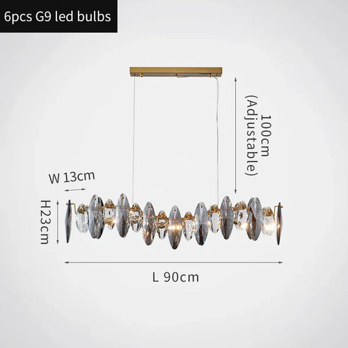 lustre moderne en cristal avec led et suspensions ronds