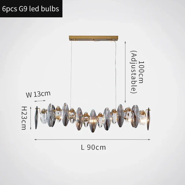 lustre moderne en cristal avec led et suspensions ronds - vue 13 sur 12