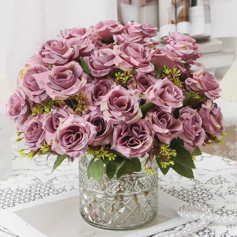 bouquet de roses décoratives en soie parfum de miel pour décoration intérieure - vue 6 sur 12