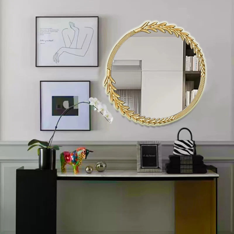 decorative vintage round gold mirror for elegant and bright interior