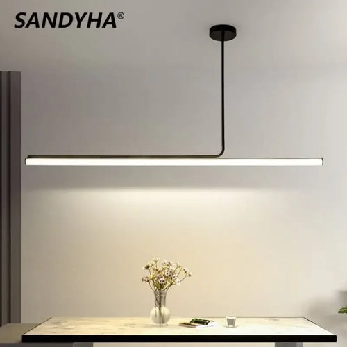 Sandyha nordic minimalist long strip pendant light for living room, dining room, kitchen island - vue 2 sur 8