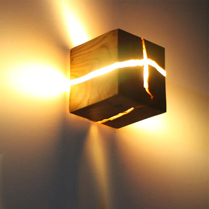 applique murale cube créatif en résine bois massif led fait main - vue 5 sur 9