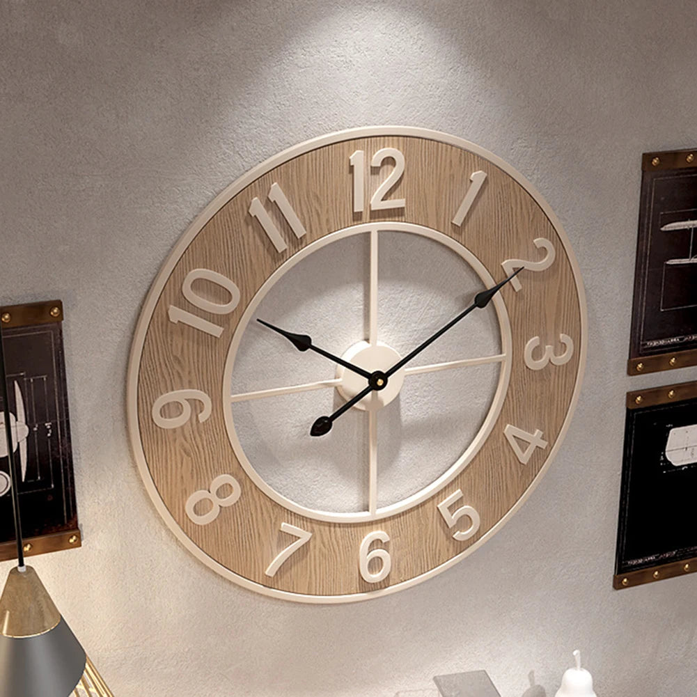 horloge murale silencieuse en grain de bois pour décoration intérieure - vue 6 sur 7