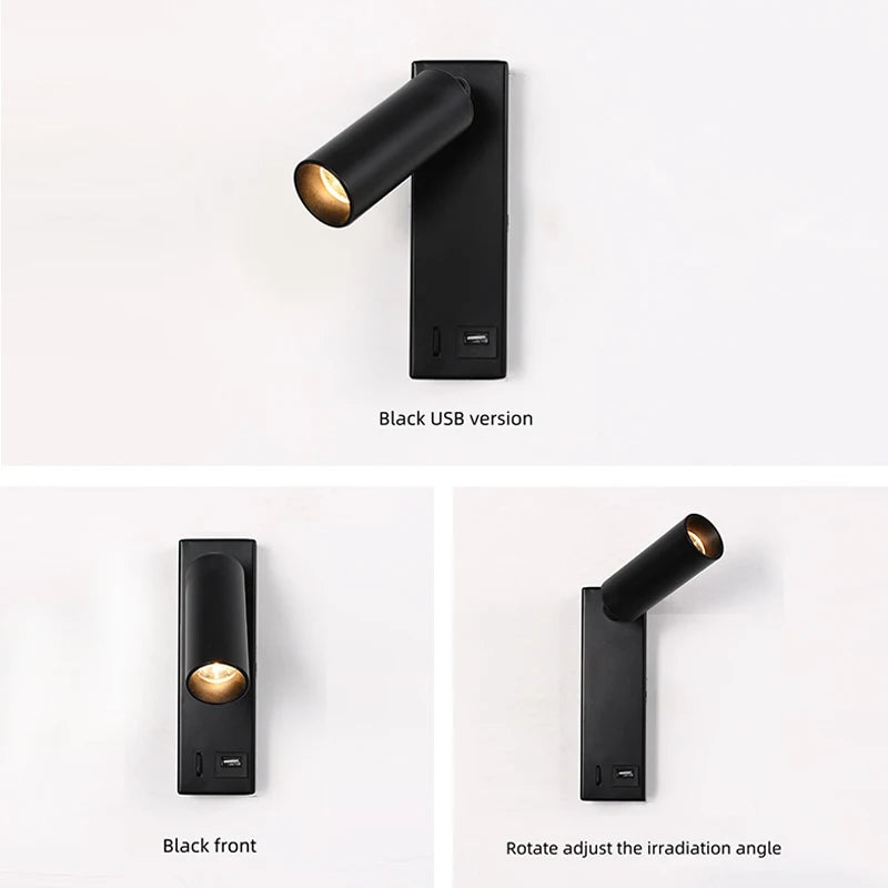 Led 3W applique avec interrupteur noir et blanc Bronze créatif avec USB applique avec pour chambre chevet