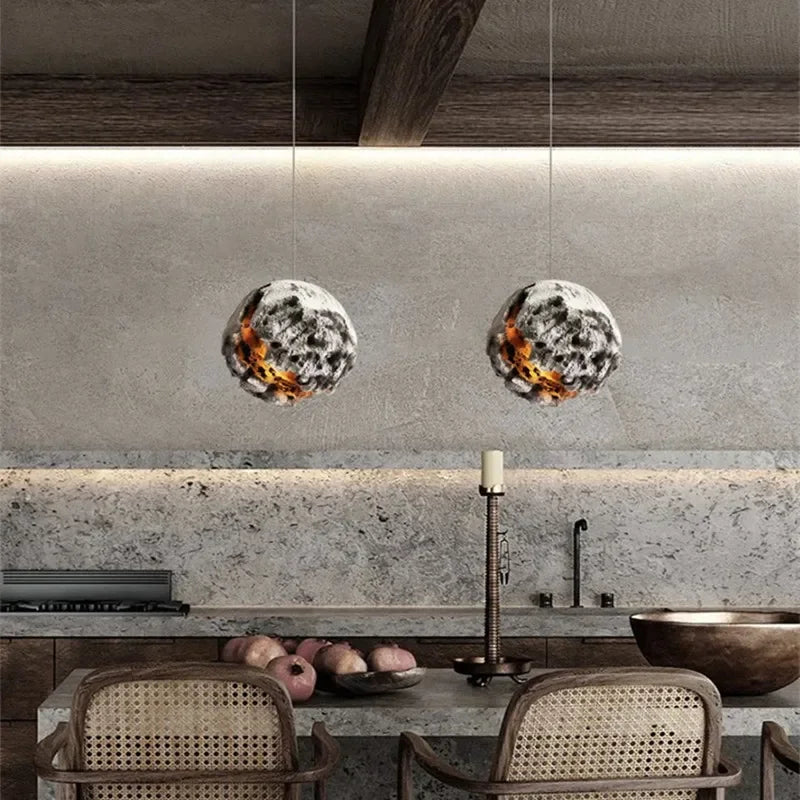Irregular Planet Wabi Sabi LED Chandelier Restaurant Bedroom Model Room Lighting Creative Exhibition Hall Bar Decor Pendant Lamp - vue 7 sur 11