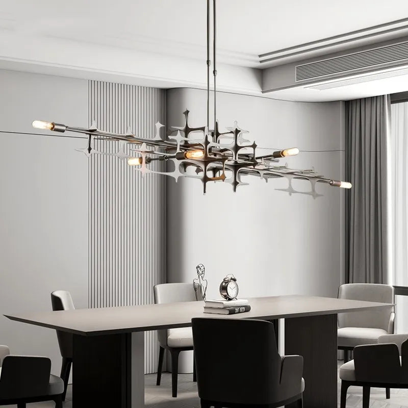 lustre postmoderne de luxe nordique led géométrique en acier inoxydable