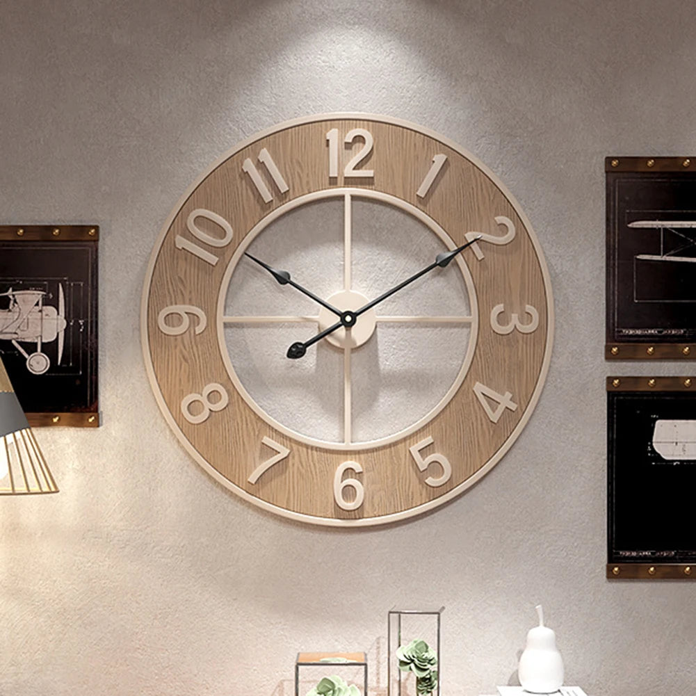 horloge murale silencieuse en grain de bois pour décoration intérieure - vue 4 sur 7