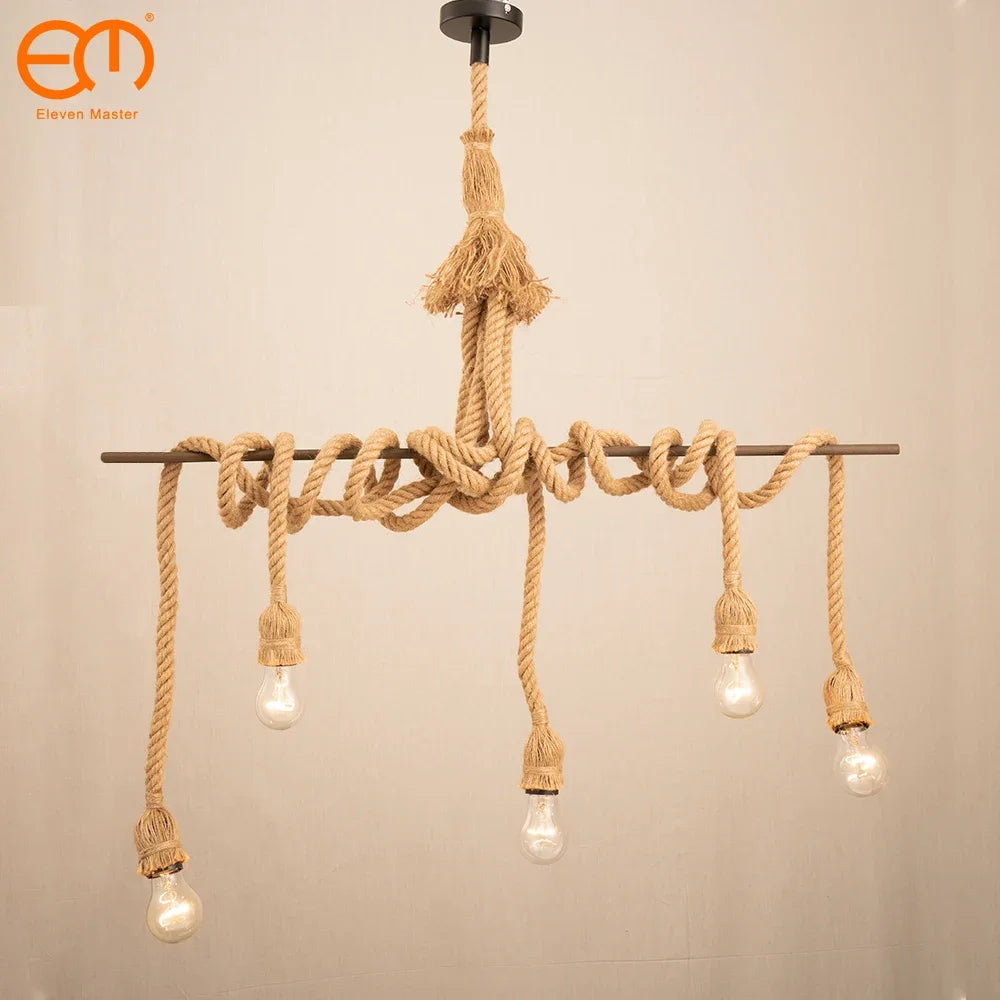 suspension vintage loft industriel en corde de chanvre 1 à 5 têtes