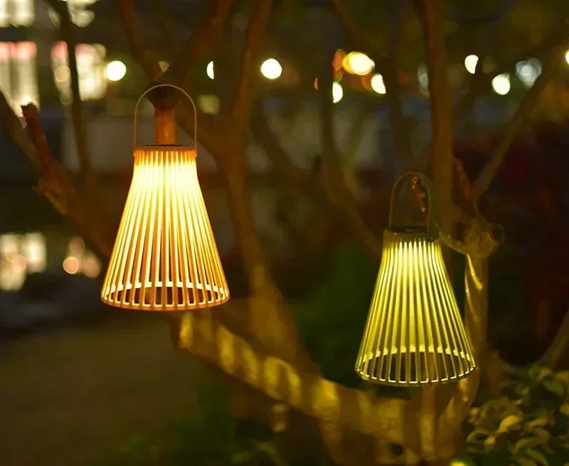 lampe de jardin solaire en rotin pour extérieur