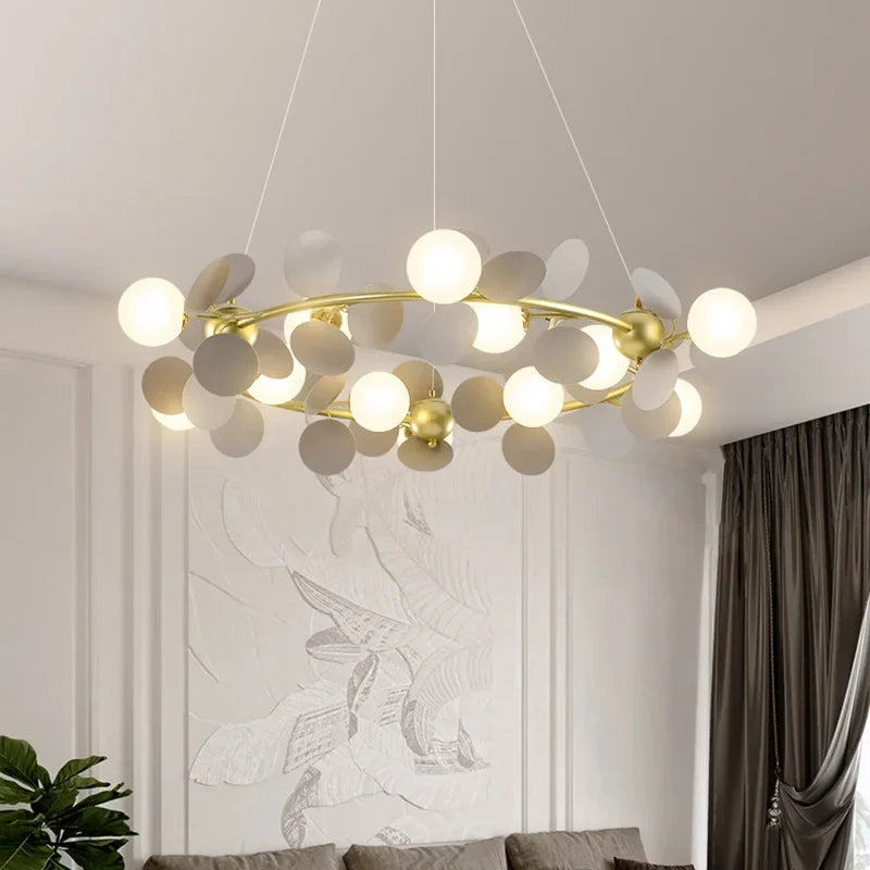 2024Modern Colored Leaf Chandelier LED for Kid’s Bedroom Living Room Diningroom Master Bedroom Bar Hanging Lamp - vue 4 sur 10