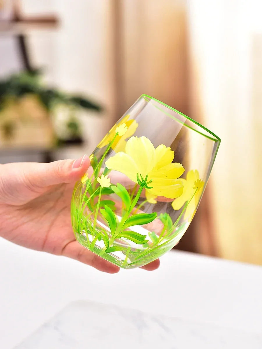 Verres vin hauts floraux faits main lot 3 - vue 5 sur 6