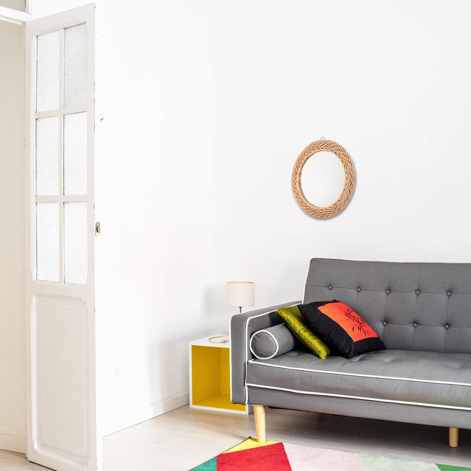 miroir mural décoratif en rotin tissé pour maquillage - vue 8 sur 7